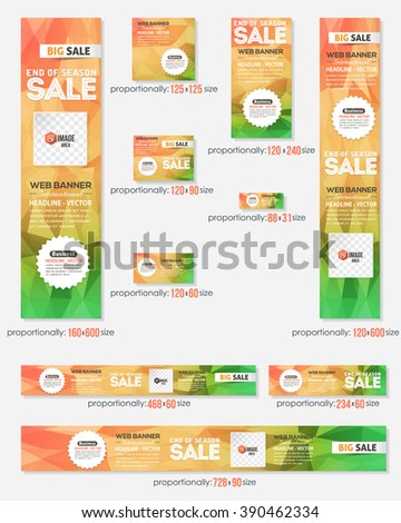 Colorful Low Poly Background Business Standard 10 Sizes Website Banners Template Big Set