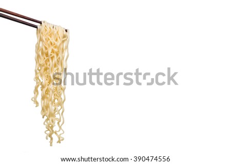 chopsticks noodles isolated on white background, empty space for design