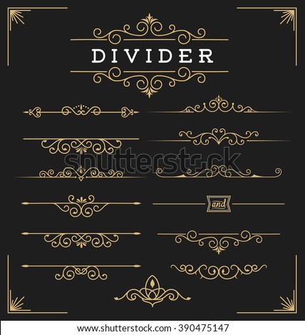 Set of horizontal flourishes divider decorative elements. Vector illustration