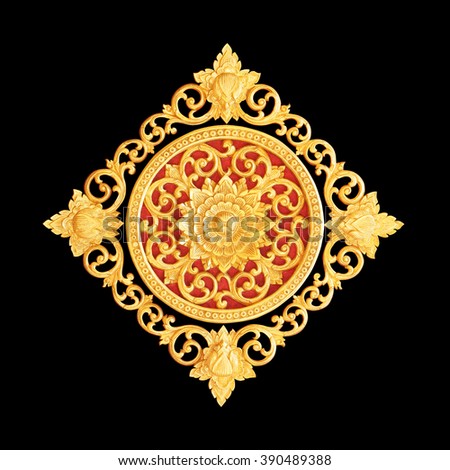 Pattern of flower carved  for decoration isolated on black  background