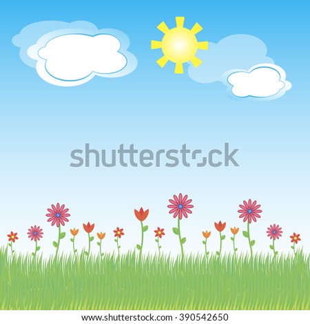 summer landscape with clouds and flowers