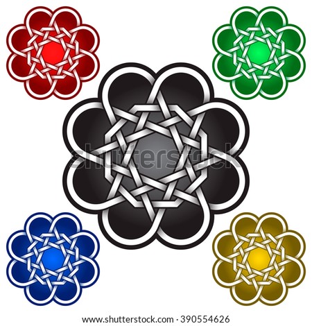 Circular octagonal logo template in Celtic knots style. Tribal tattoo symbol. Silver ornament for jewelry design and samples of other colors.