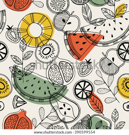 Fruit seamless pattern. Scandinavian style pattern. Vector illustration Royalty-Free Stock Photo #390599554