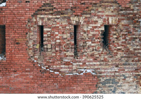 Old red brick fortress wall background