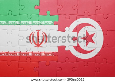 puzzle with the national flag of tunisia and iran . concept
