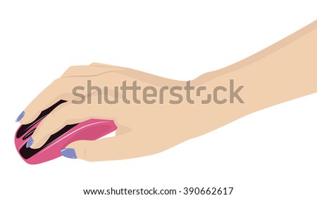Female hand holding a pink computer mouse