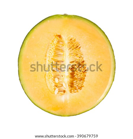Half of cantaloupe melon isolated on the white background top view Royalty-Free Stock Photo #390679759