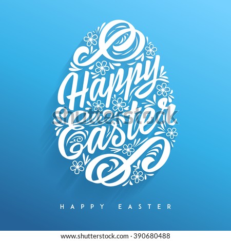 Happy Easter greeting Card, hand-drawing Lettering. Vector Typography Inscription Royalty-Free Stock Photo #390680488