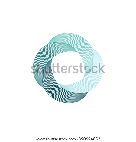 Bizarre vector logo in the shape of a boomerang in a linear style. Rotating propeller screws. Isolated abstract vector logo.