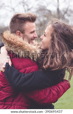 Couple loving each other outdoors