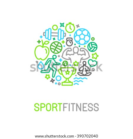 Vector linear sport and fitness logo design template - emblem in trendy mono line style for gyms and clubs - healthy lifestyle and exercising