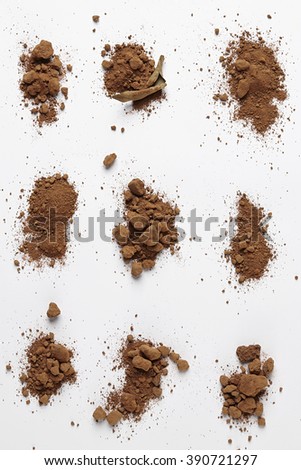 Brown Soil isolated on White Background. Pile of Dirt and Stones. Top View of a Heap of Ground. Close Up Macro View Collection