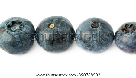 Line made of Ripe bilberry or blueberry over isolated white background