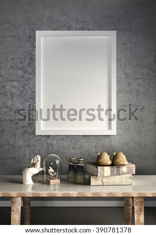 livingroom for poster frame  interior loft style background, 3D rendering