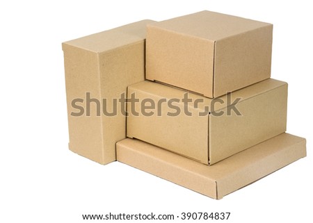 brown corrugated paper box close white background isolated