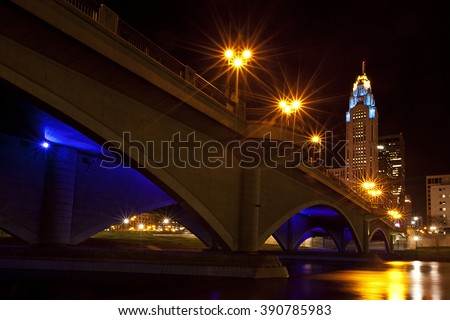 Columbus, Ohio from under the Broad Street Bridge at night