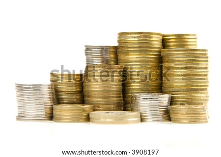 Stock of coins isolated on white