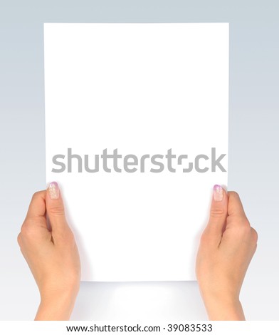 Female hands with blank  paper message reading looking at paper isolated with clipping path