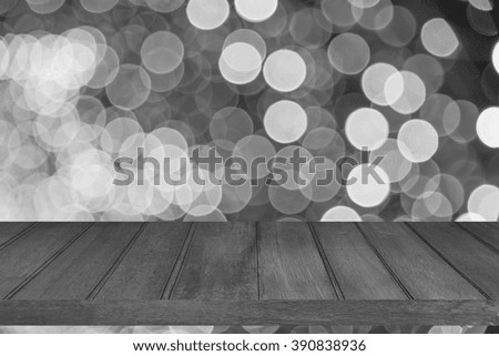 wooden table and abstract circle  bokeh grey background