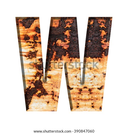 Alphabet on Grungy Rusted Steel texture isolate on white background