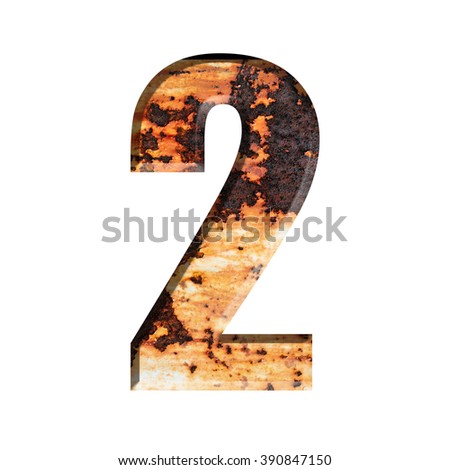 Number on Grungy Rusted Steel texture isolate on white background