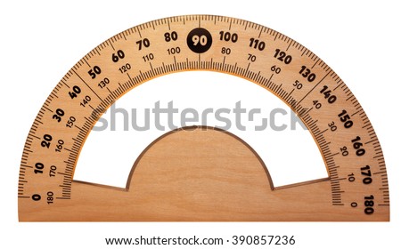 Wooden protractor isolated on white. Clipping path included.