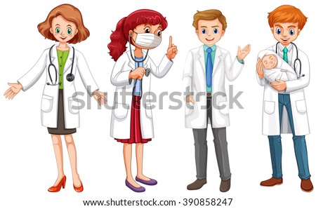 Male and female doctors in uniform illustration
