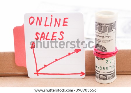 Text - On line sales. With Graphs. Business concept.