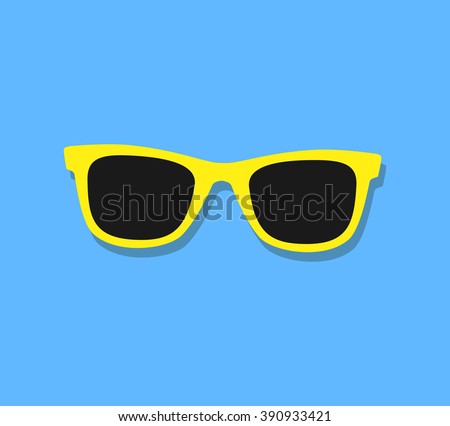 Vector Sunglasses Icon. Yellow sunglasses on blue background Royalty-Free Stock Photo #390933421