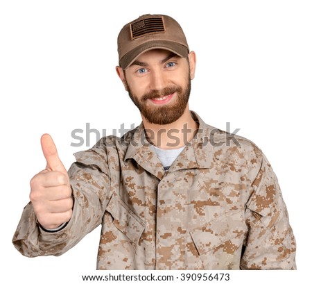 Military man in us uniform isolated on white background
