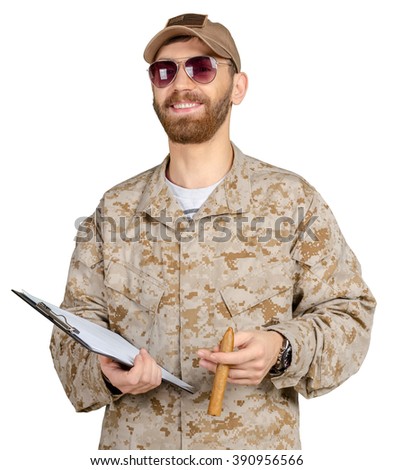 Military man in us uniform isolated on white background