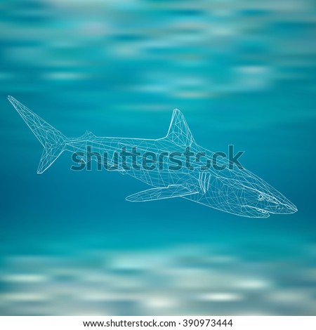 Low poly linear geometric shark vector illustration in the blue sea background