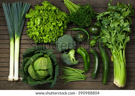 flat lay of vegetables green Royalty-Free Stock Photo #390988804