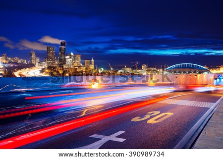 asphalt road with cityscape and skyline of seattle 