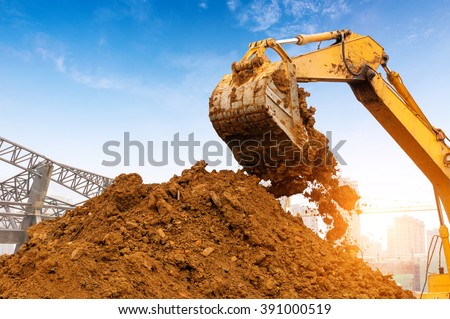 Close-up of a construction site excavator Royalty-Free Stock Photo #391000519