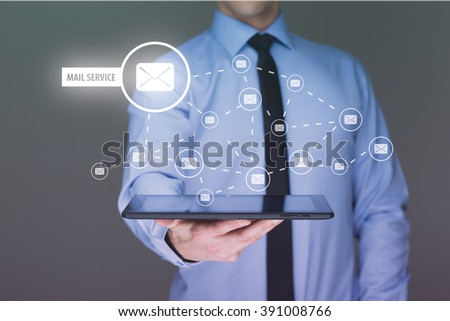 Business check e-mail and sending  on tablet.
