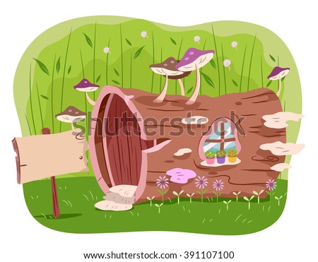Illustration of a House Made from a Hollow Tree Trunk
