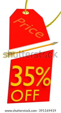 35% Discount or Sale in Price Tag Cut by Arrow