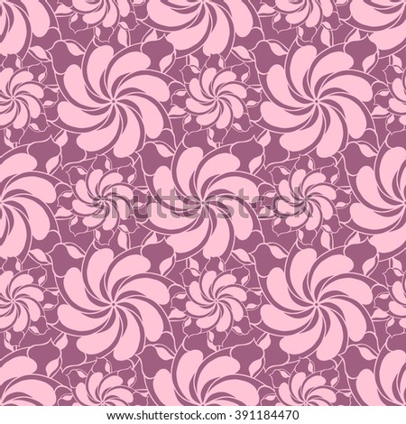 Seamless creative hand-drawn pattern of stylized flowers in light mauve and pale pink colors. Vector illustration. Royalty-Free Stock Photo #391184470