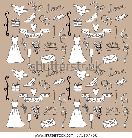 Wedding hand drawn doodle clip art illustration icon background