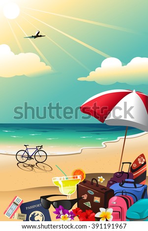 A vector illustration of summer travel poster design