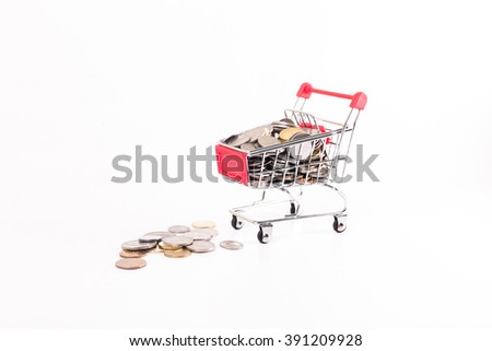 shopping trolley bring coins with white background