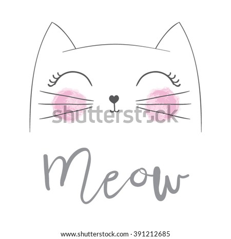 Cute cat vector design.Children illustration for School books and more.Meow slogan. Animal print.
