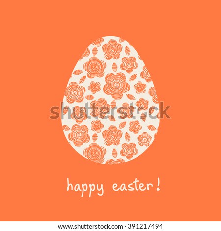 Vector Easter card. Egg with doodle flower. Original decorative red illustration for print, web