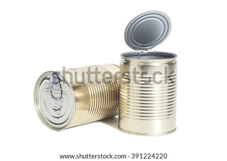 sealed metal cans isolated on white background Royalty-Free Stock Photo #391224220
