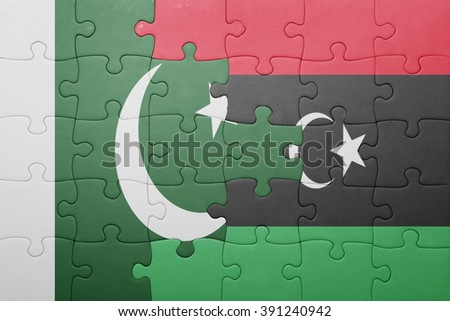 puzzle with the national flag of pakistan and libya . concept