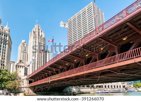 Michigan Avenue Bridge - DuSable Bridge in Downtown Chicago, Illinois, USA Royalty-Free Stock Photo #391266070