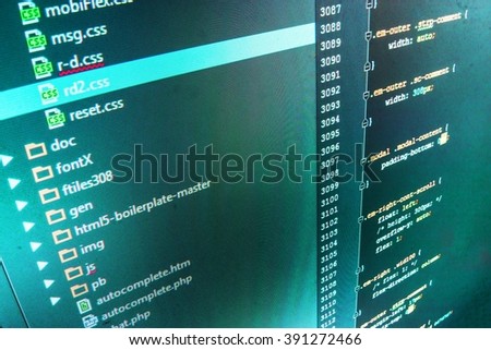 Monitor photo. Source code photo. Programmer developer screen.  Web site codes on computer monitor. (Code is my own property there is no risk of copyright violations)
