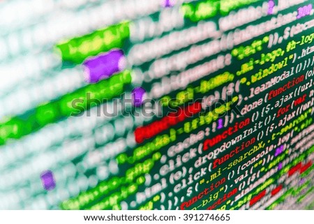 Computer script.   Website codes on computer monitor. Writing programming code on laptop. Programming code abstract screen of software developer. Software background. Website development. 
