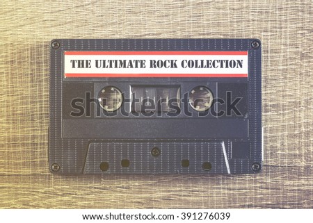 Audio cassette with your favorite rock music collection. Cross processed image